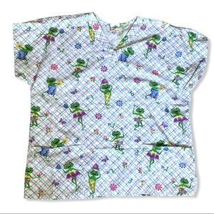 Simply Basic Mr & Mrs Frog Pattern Scrub Top